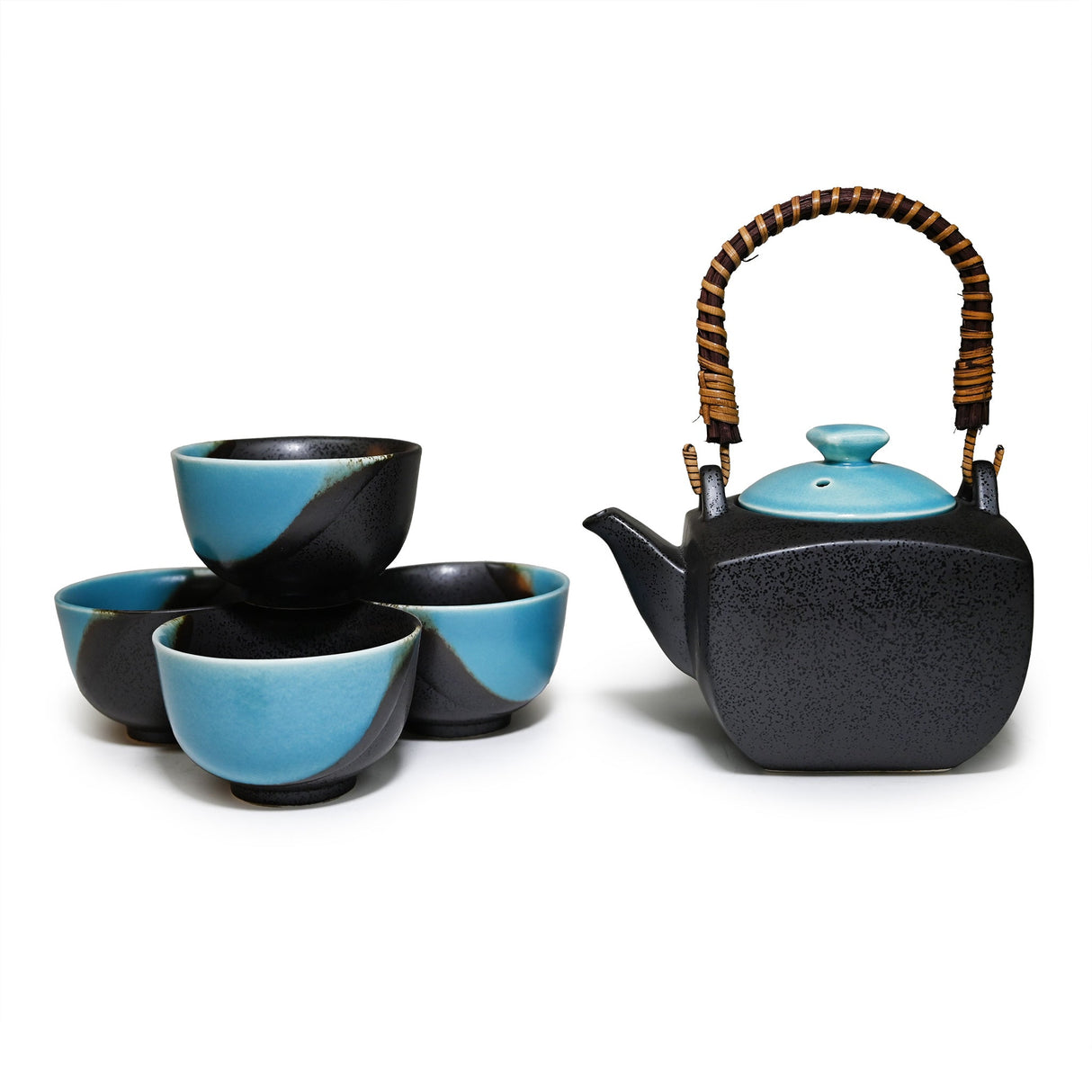24 oz Japanese 5 - Piece Tea Set with Strainer - Blue & Gray