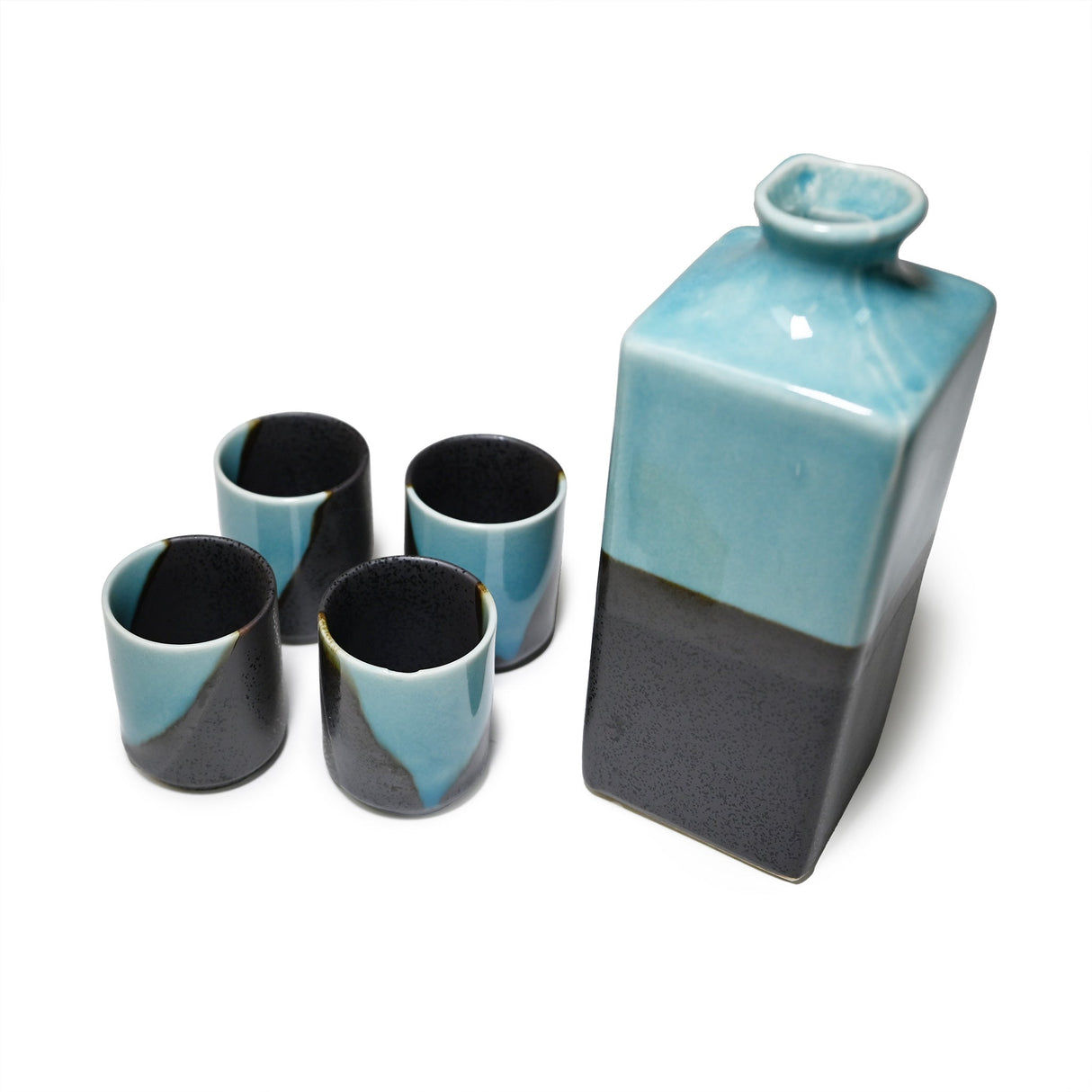 Japanese 5 - Piece Ceramic Sake Gift Set with Bottle & 4 Cups - Blue and Black
