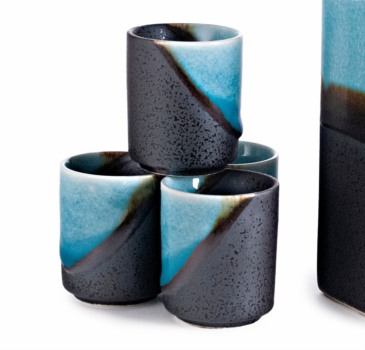 Japanese 5 - Piece Ceramic Sake Gift Set with Bottle & 4 Cups - Blue and Black
