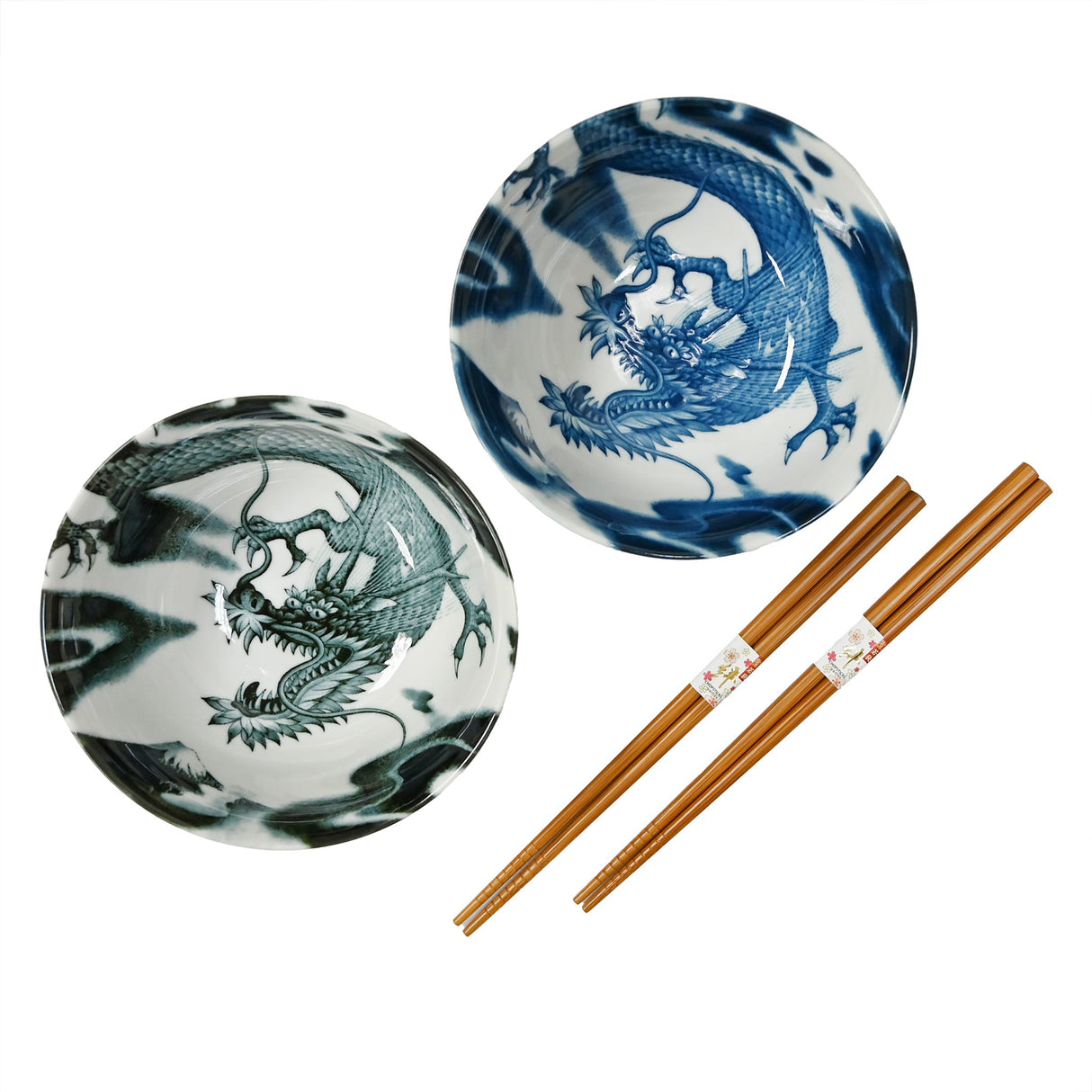 18 oz 5.75" Japanese 2 - Piece Bowl Gift Set with Chopsticks - Dragon