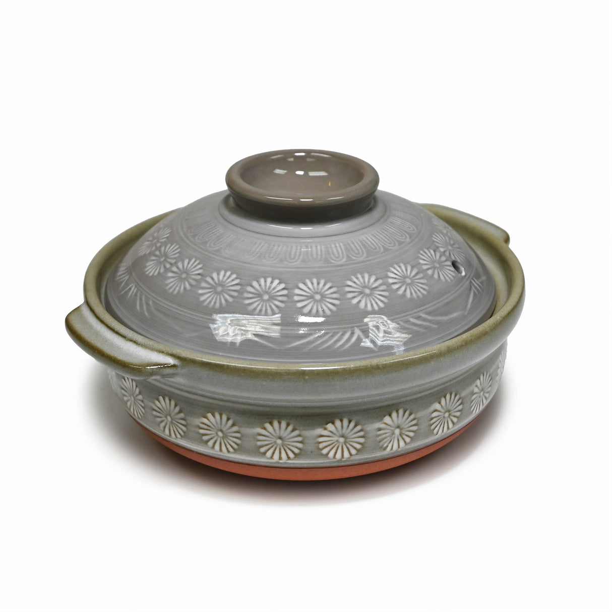 28 oz 7" Japanese Donabe Clay Pot - Gray Kiku