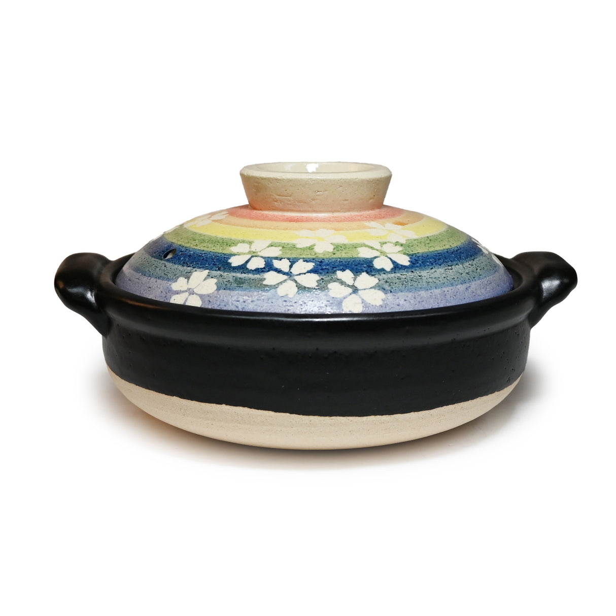 30 oz 7.5" Japanese Donabe Clay Pot - Rainbow Sakura