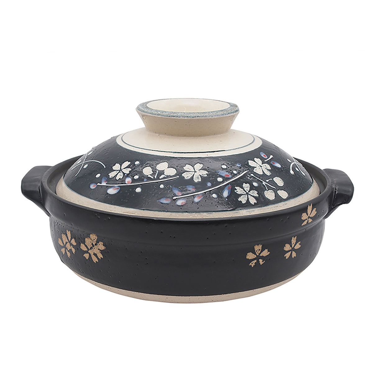 30 oz 7.5" Japanese Donabe Clay Pot - Sakura Petals