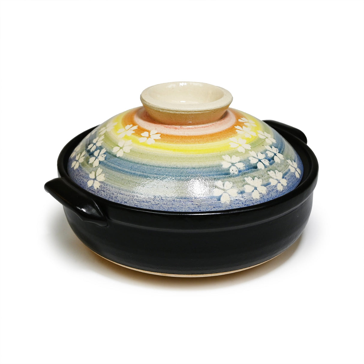82 oz 10" Japanese Donabe Clay Pot - Rainbow Sakura