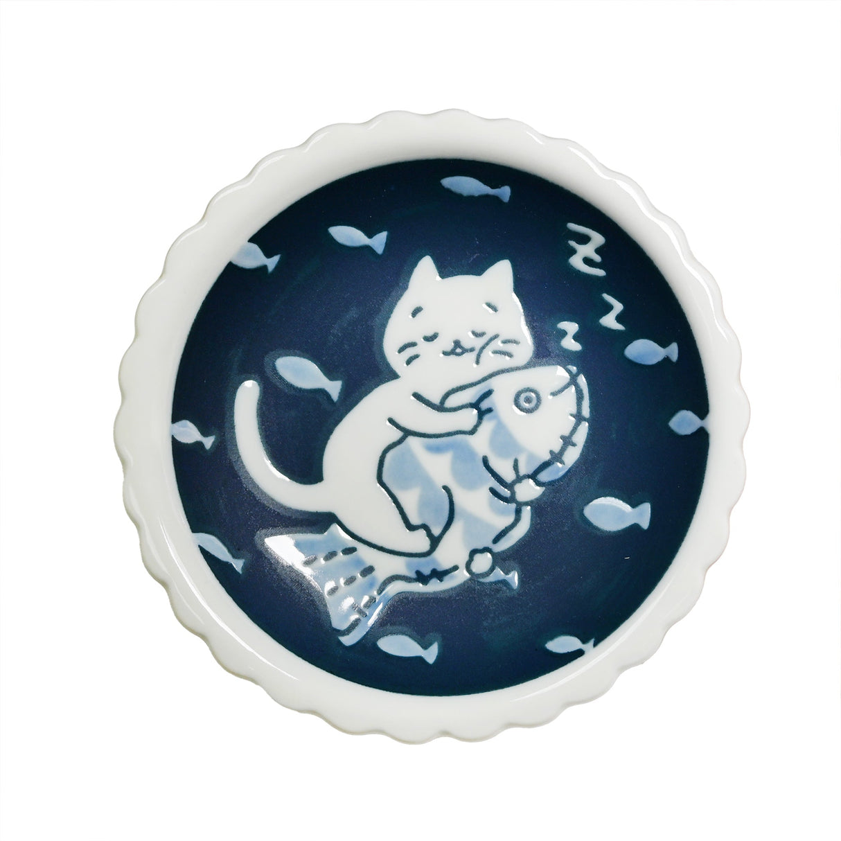 4.25" Japanese Ceramic Plate - Happy Sunday Cat