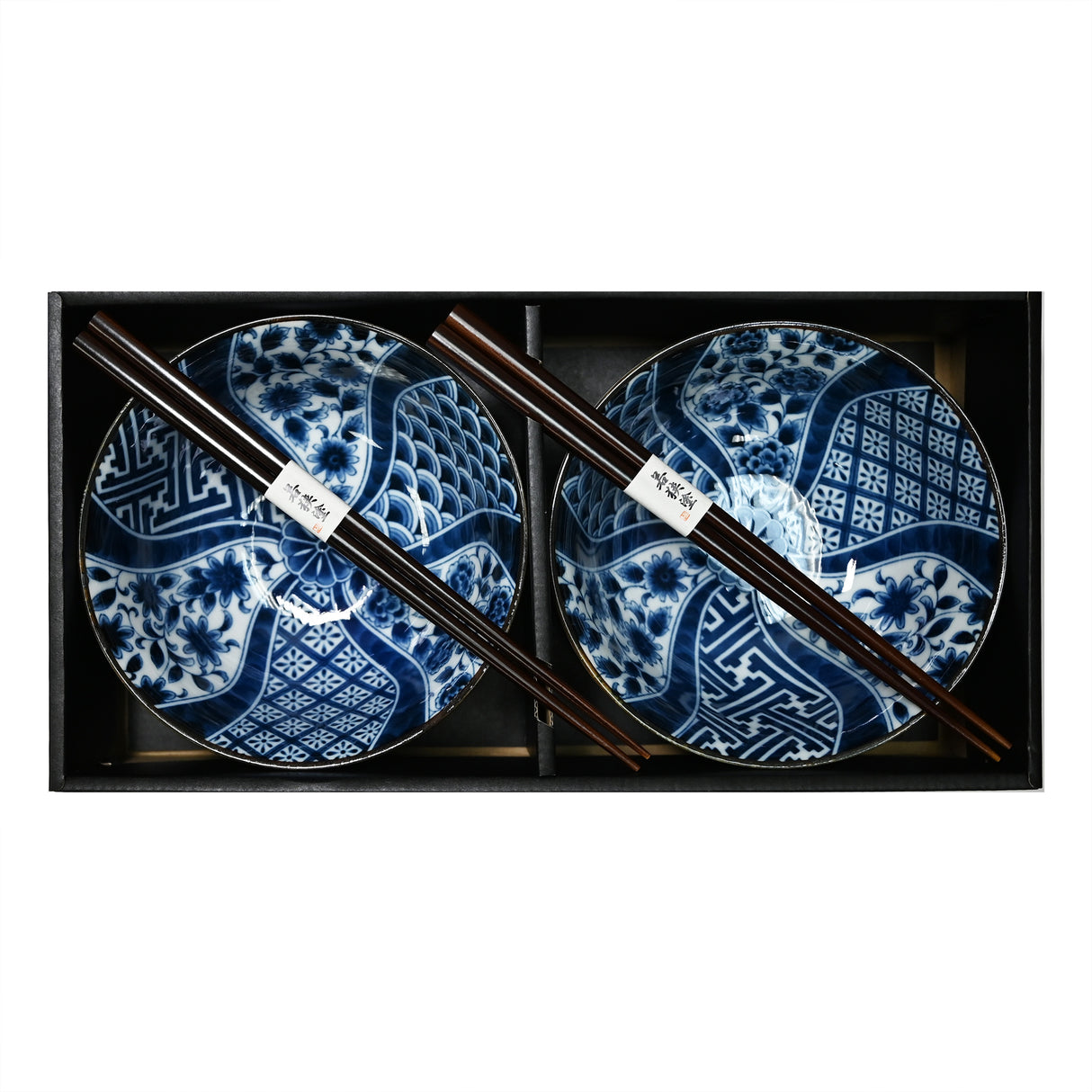 18 oz 6" Japanese 2 - Piece Bowl Gift Set with Chopsticks - Blue Kiku