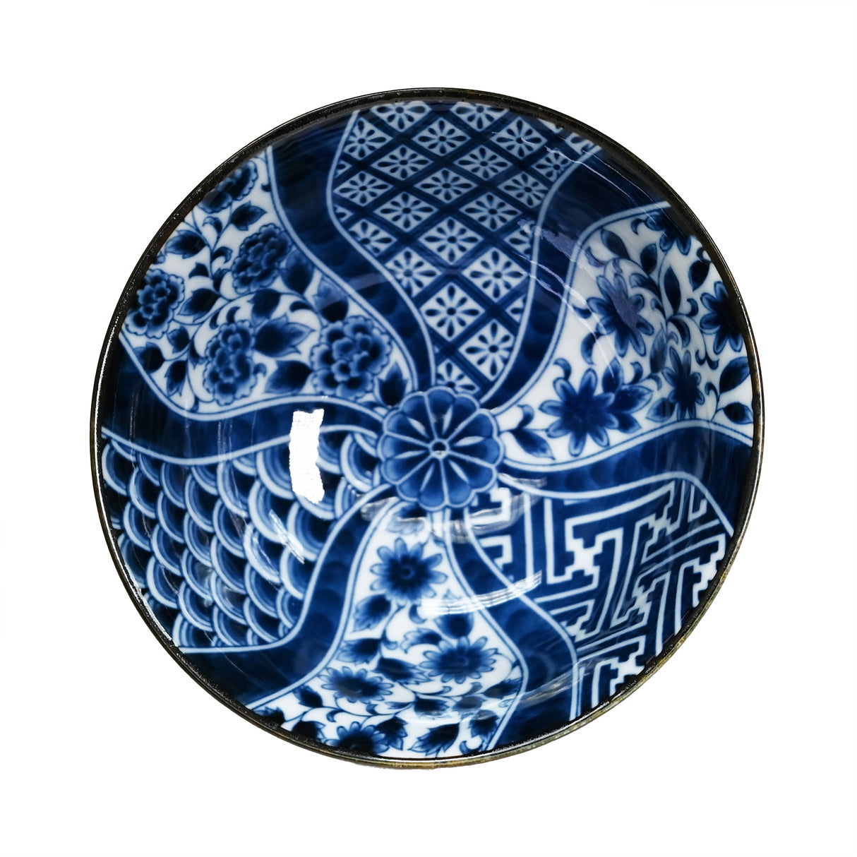 18 oz 6" Japanese 2 - Piece Bowl Gift Set with Chopsticks - Blue Kiku