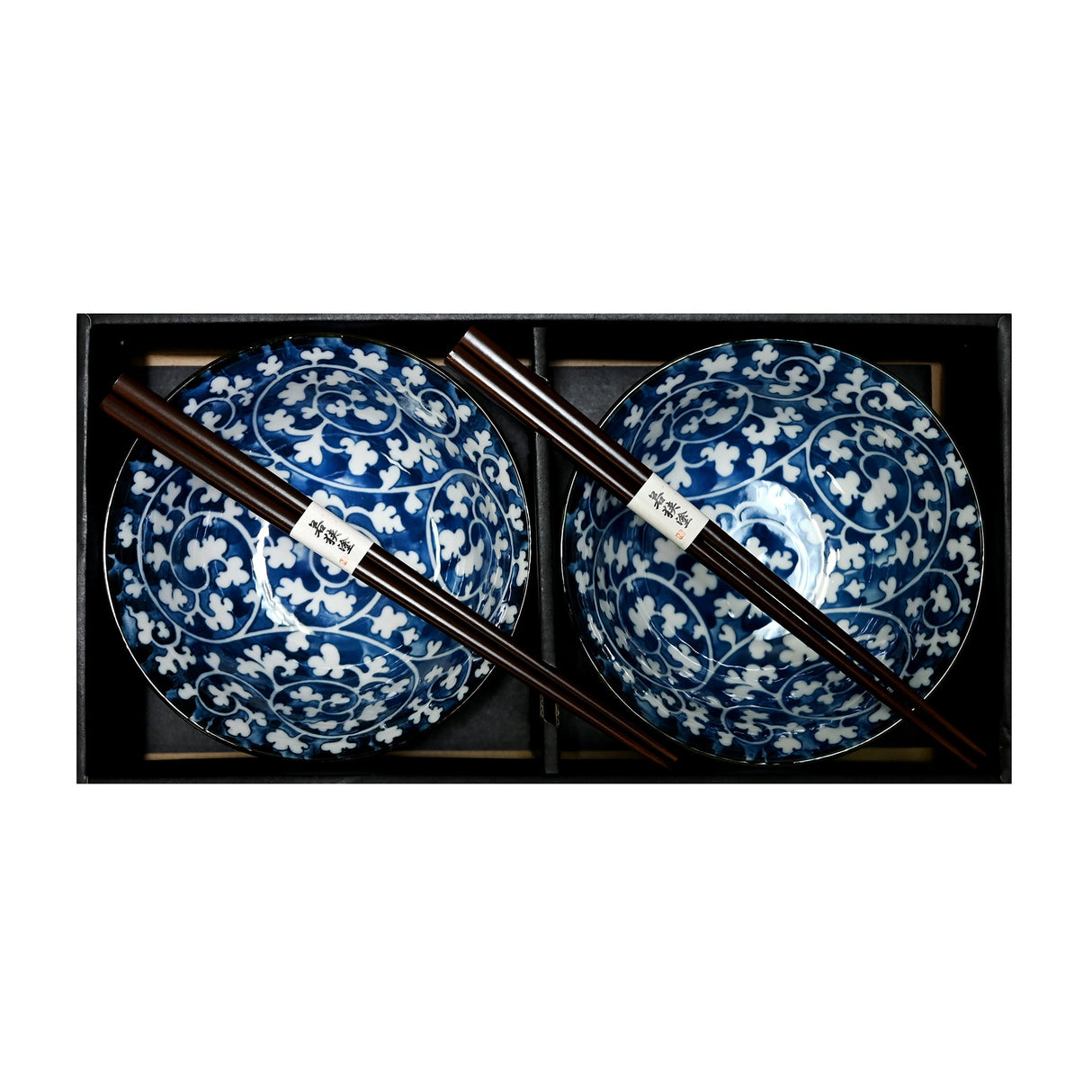 18 oz 6" Japanese 2 - Piece Bowl Gift Set with Chopsticks - Blue Flower