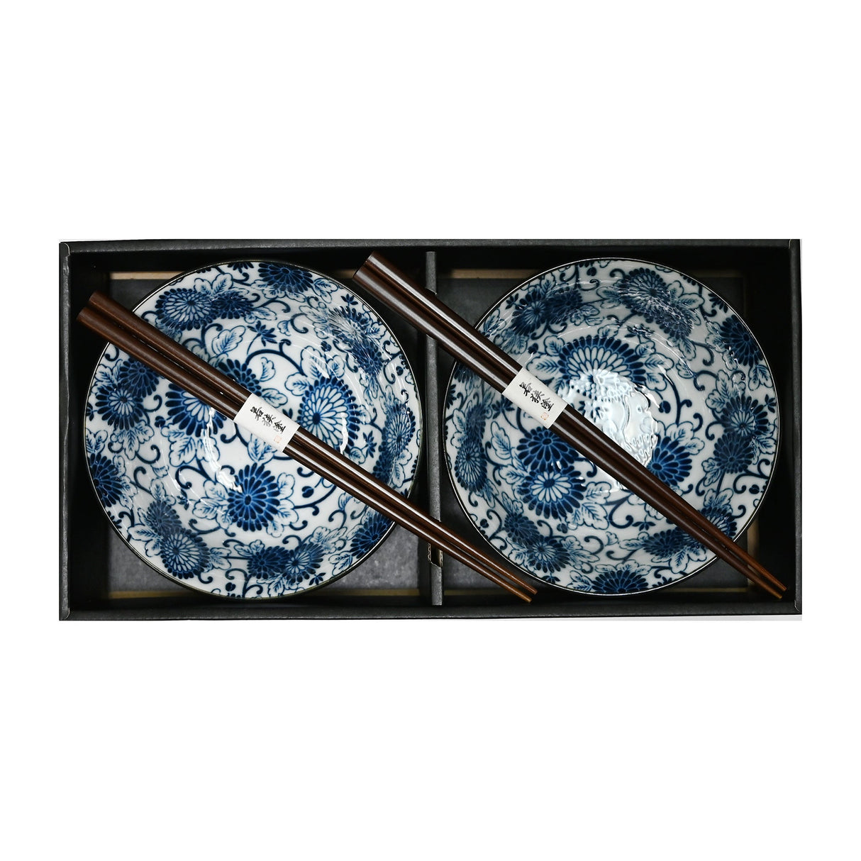 18 oz 6" Japanese 2 - Piece Bowl Gift Set with Chopsticks - Blue Kiku