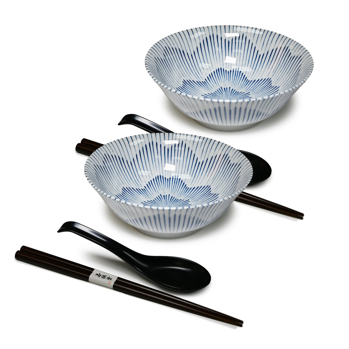 36 oz 7.75" Japanese 2 - Piece Blue Sakura Bowl Set with Chopsticks & Spoons