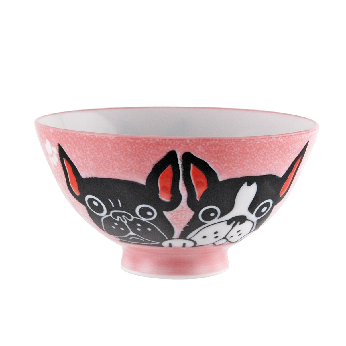 9 oz 4.5" Japanese Ceramic Rice Bowl - Pink French Bulldogs