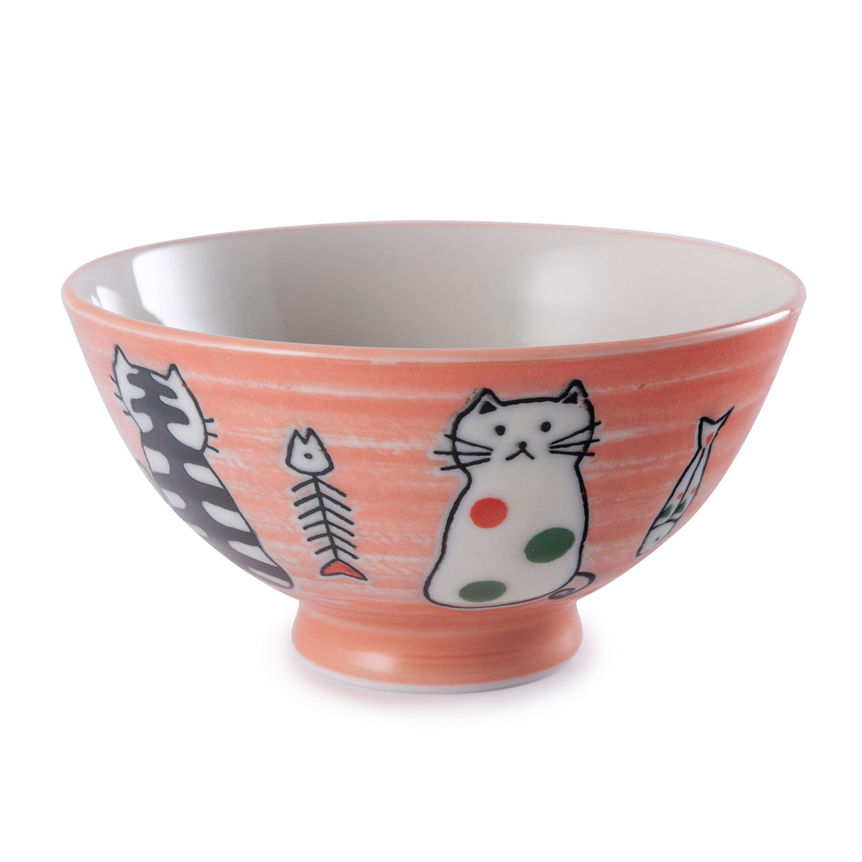 9 oz 4.5" Japanese Ceramic Rice Bowl - Pink Cartoon Cats