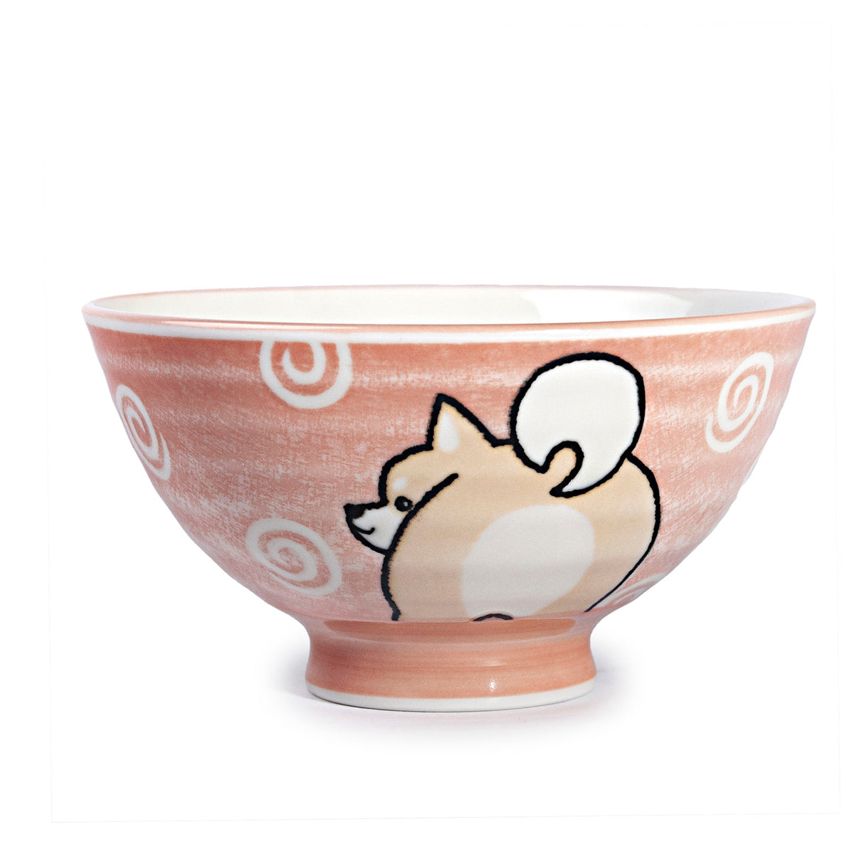 9 oz 4.5" Japanese Ceramic Rice Bowl - Pink Shiba Dogs