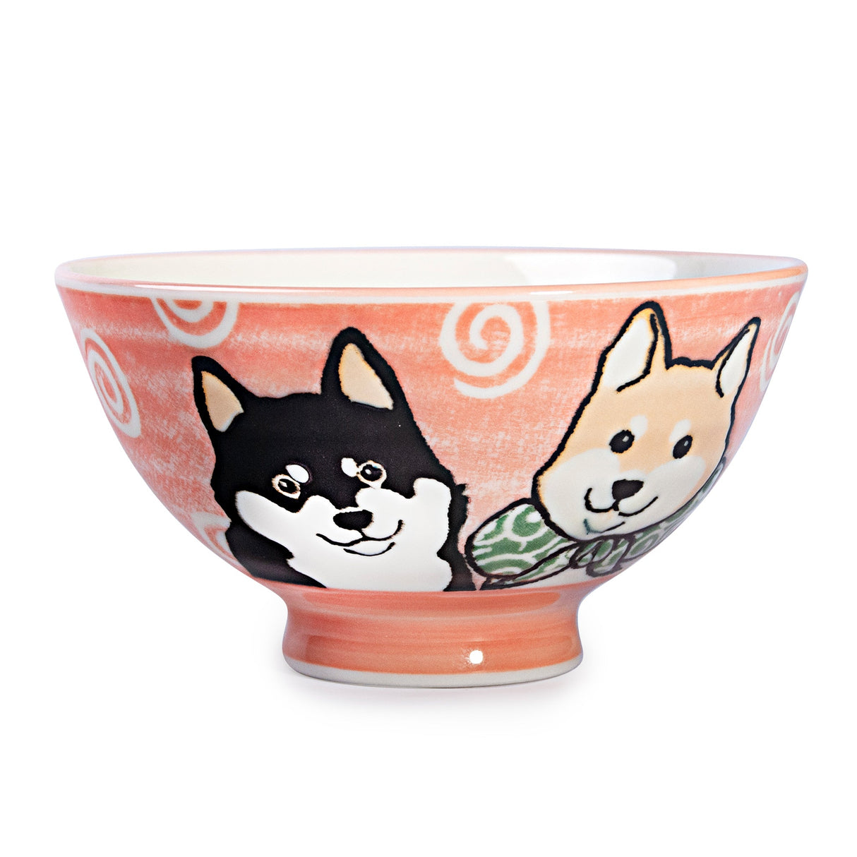 9 oz 4.5" Japanese Ceramic Rice Bowl - Pink Shiba Dogs