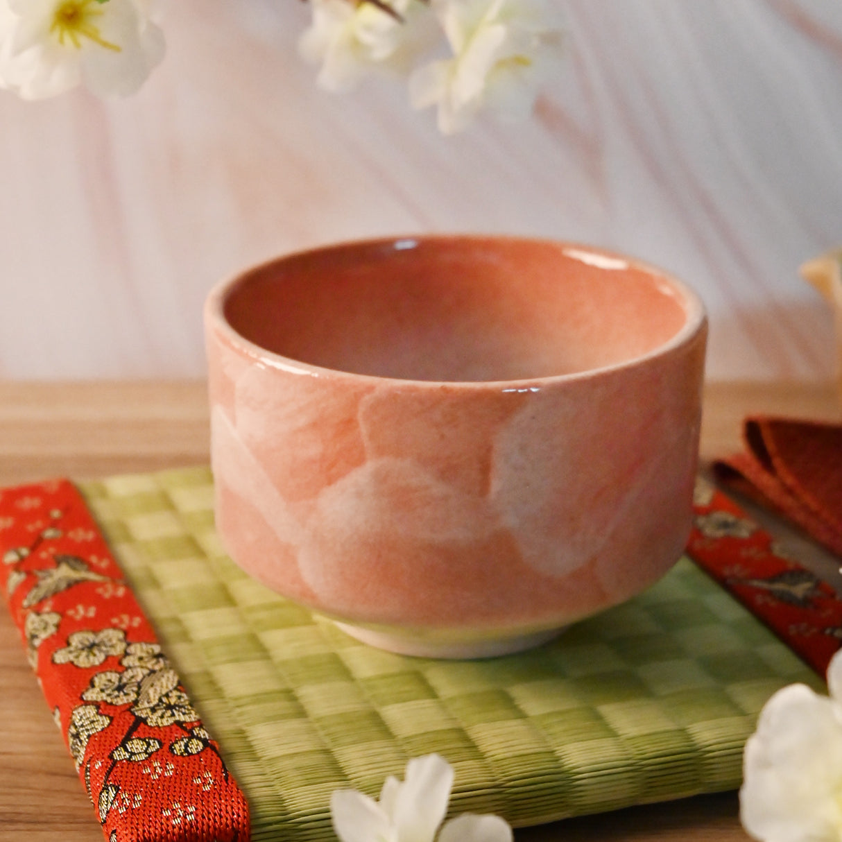 15 oz 4.5" Japanese Matcha Bowl - Coral Cloud