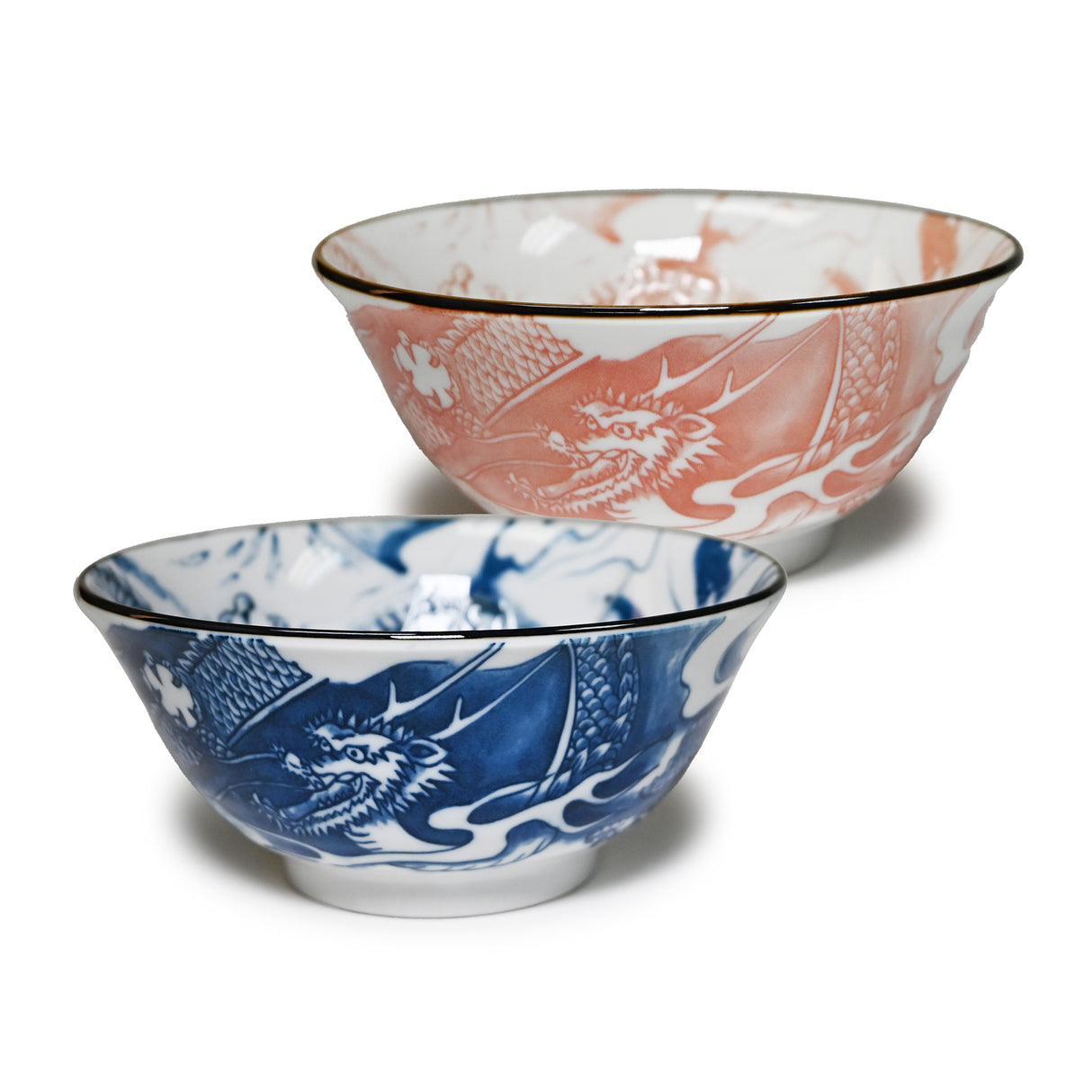 18oz 5.75" Japanese 2 - Piece Ceramic Dragon Bowl Gift Set