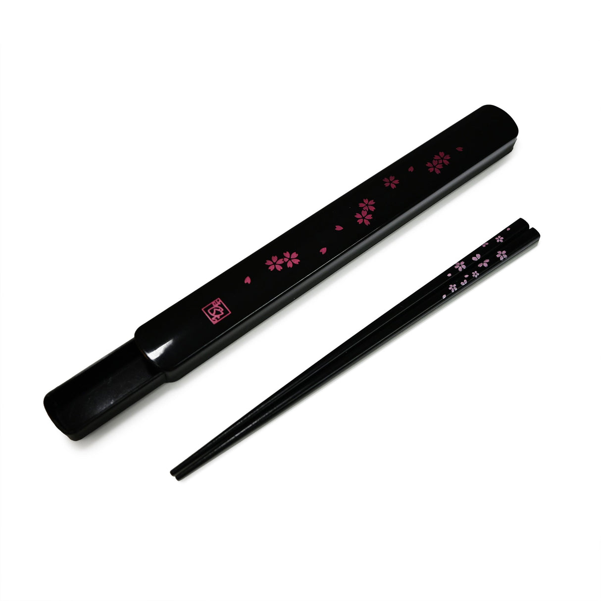 9" Japanese Wooden Chopsticks with Case - Black Sakura