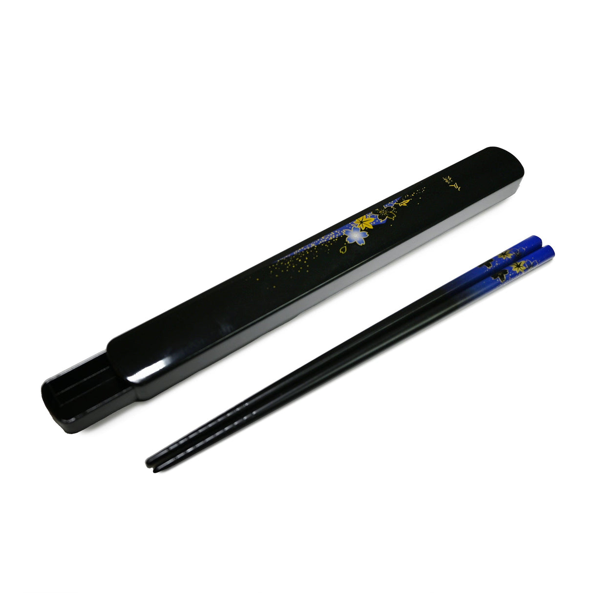 9" Japanese Lacquered Bamboo Chopsticks with Case - Blue Flower