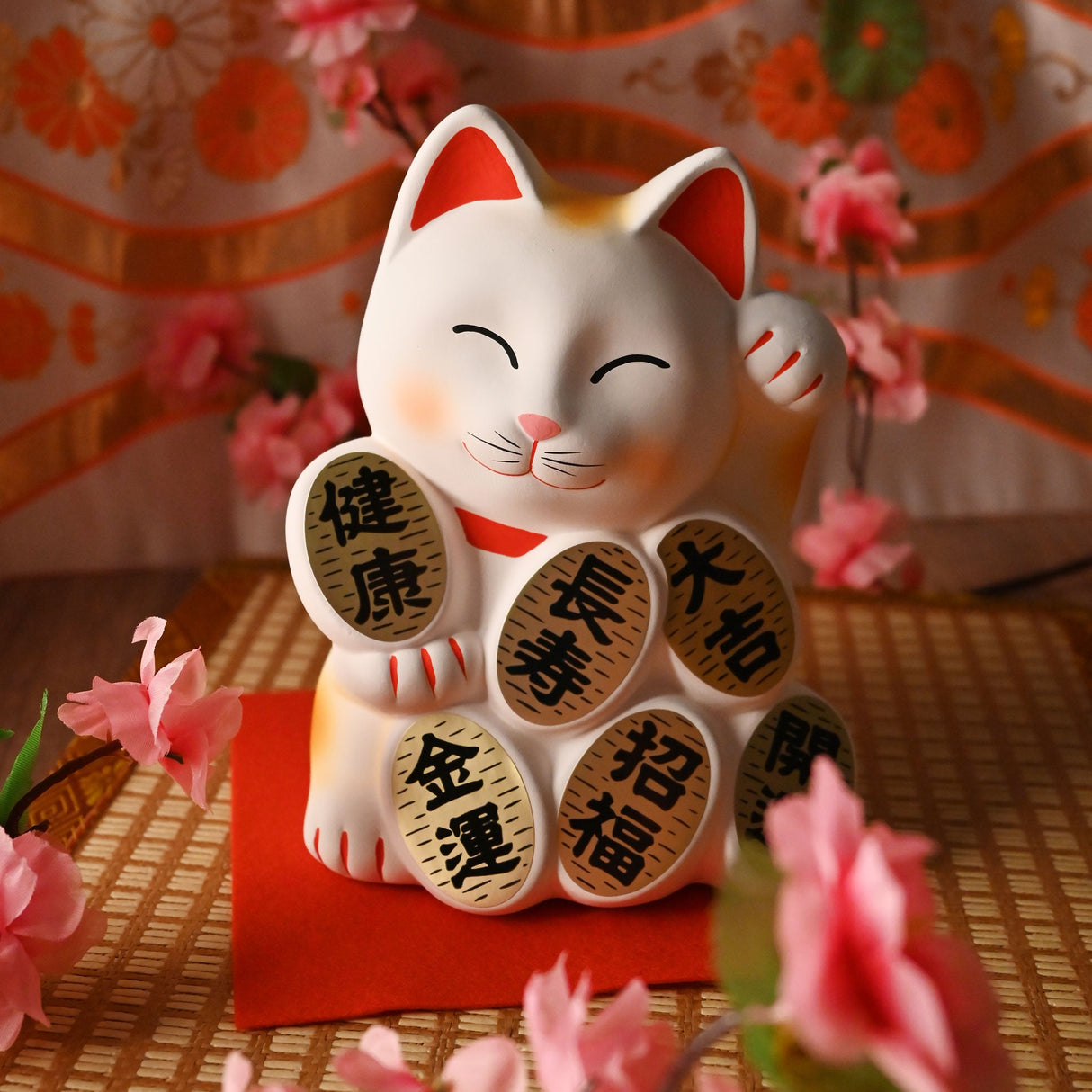 7" Japanese Lucky Cat Coin Bank - White