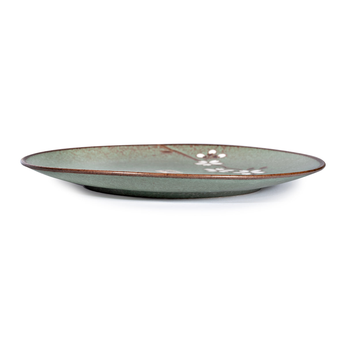 9.25" Japanese Ceramic Dinner Plate - Green Matte Sakura