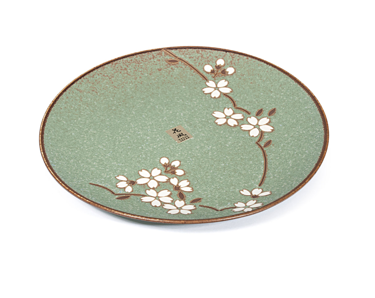 8" Japanese Ceramic Salad Plate - Green Matte Sakura