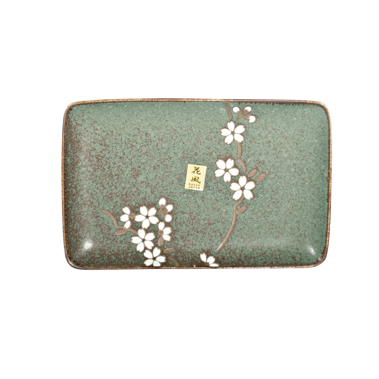 8.25" Japanese Ceramic Rectangular Sushi Plate - Green Matte Sakura