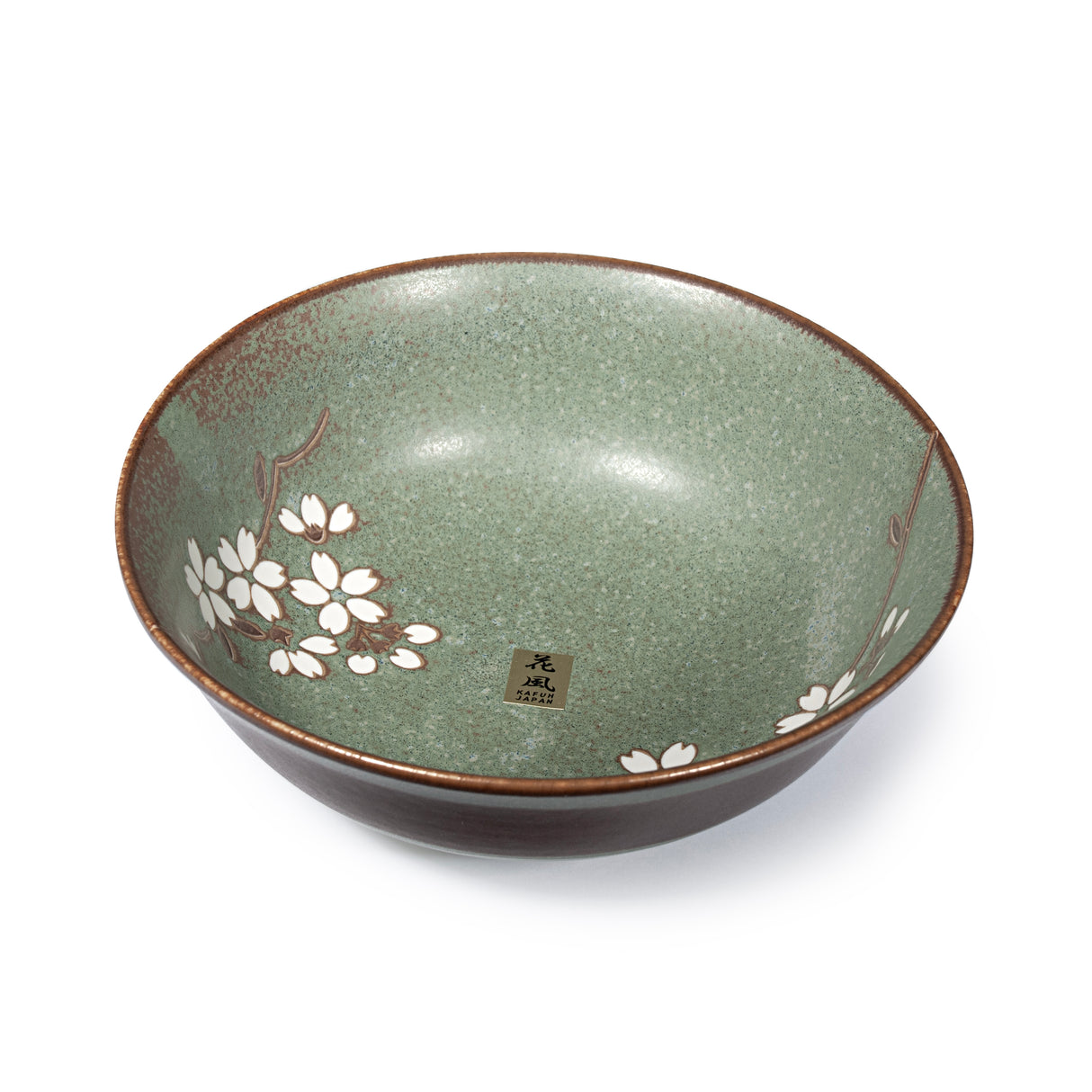 38 oz 7.5" Japanese Ceramic Ramen Bowl - Green Matte Sakura