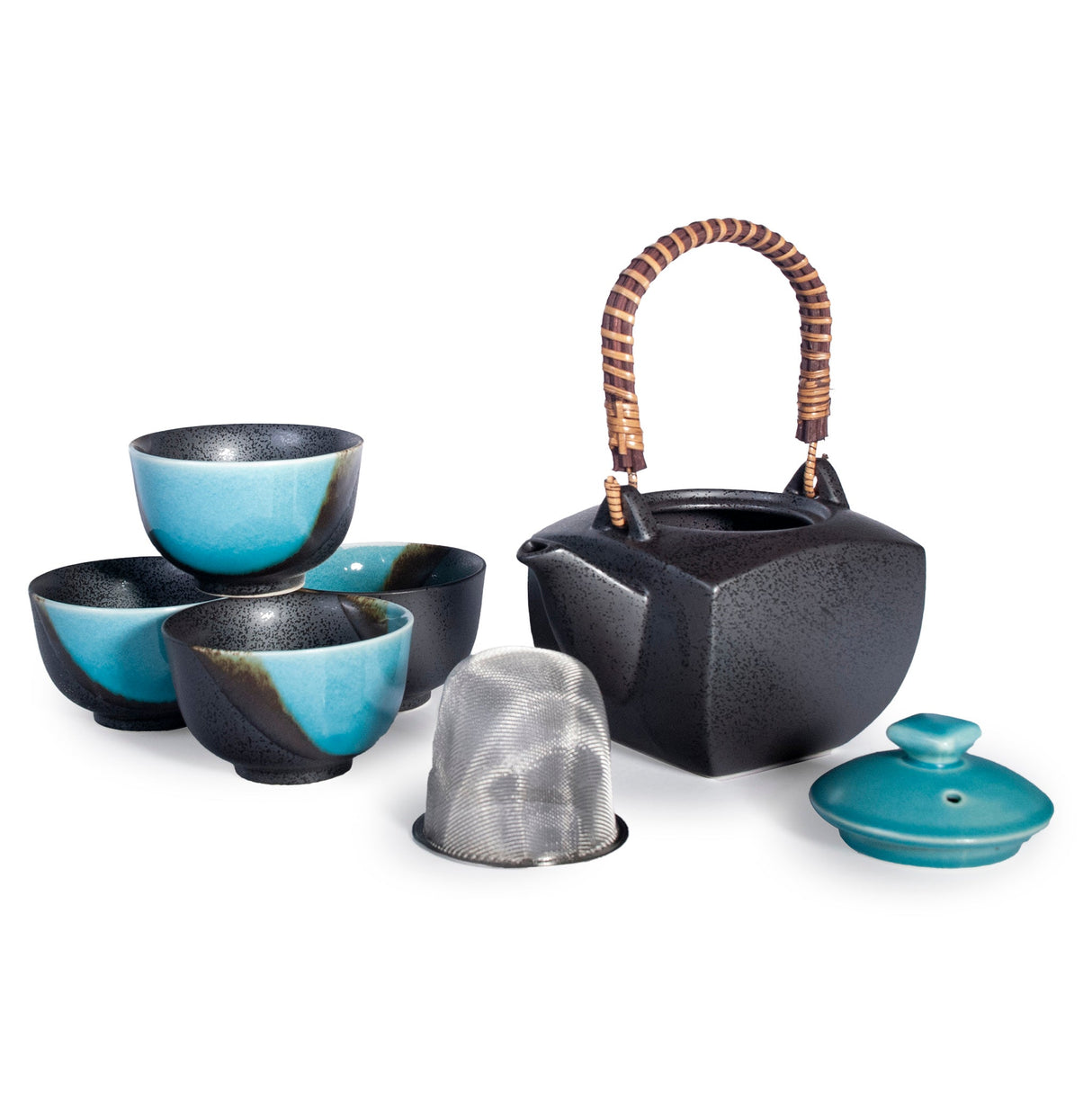24 oz Japanese 5 - Piece Tea Set with Strainer - Blue & Gray