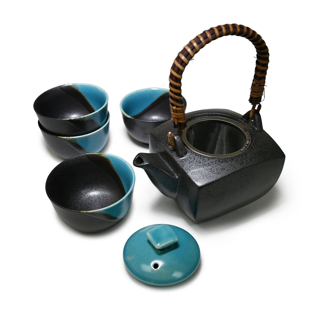 24 oz Japanese 5 - Piece Tea Set with Strainer - Blue & Gray