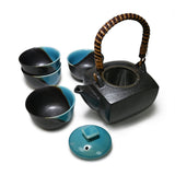 24 oz Japanese 5 - Piece Tea Set with Strainer - Blue & Gray
