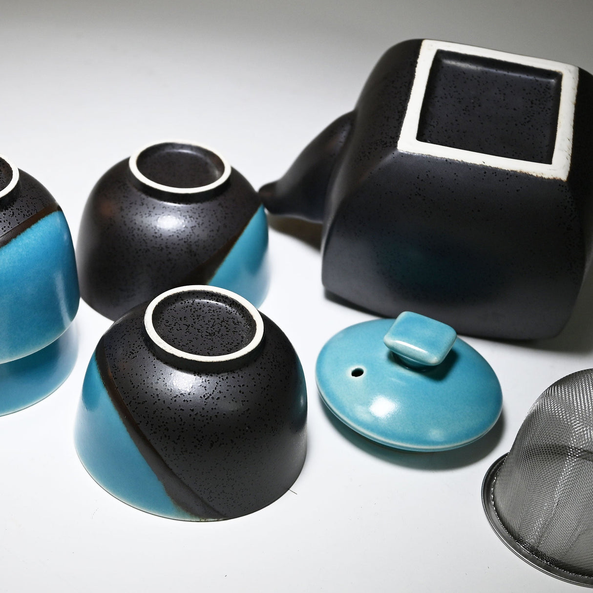 24 oz Japanese 5 - Piece Tea Set with Strainer - Blue & Gray