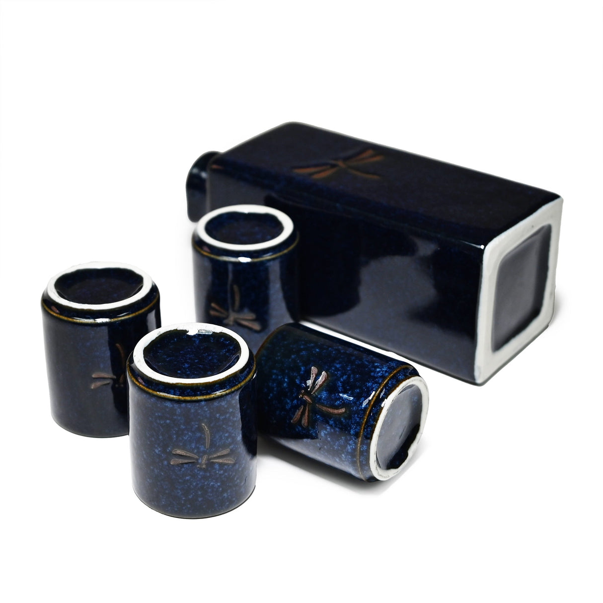 14 oz Japanese 5 - Piece Sake Gift Set with 1 Bottle & 4 Cups - Dragonfly