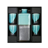 Japanese 5 - Piece Ceramic Sake Gift Set with Bottle & 4 Cups - Blue and Black