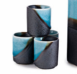 Japanese 5 - Piece Ceramic Sake Gift Set with Bottle & 4 Cups - Blue and Black