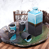 Japanese 5 - Piece Ceramic Sake Gift Set with Bottle & 4 Cups - Blue and Black