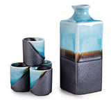 Japanese 5 - Piece Ceramic Sake Gift Set with Bottle & 4 Cups - Blue and Black