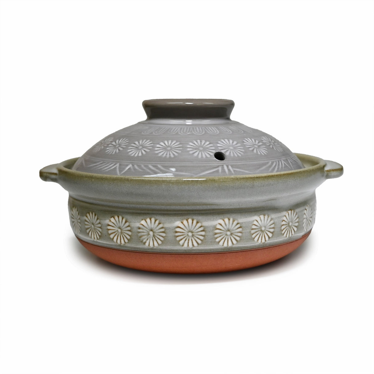 28 oz 7" Japanese Donabe Clay Pot - Gray Kiku