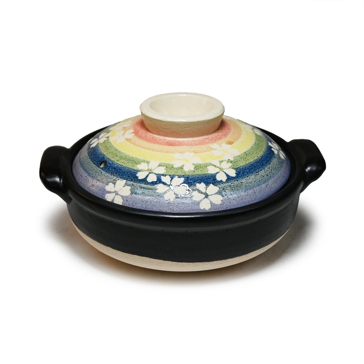 30 oz 7.5" Japanese Donabe Clay Pot - Rainbow Sakura