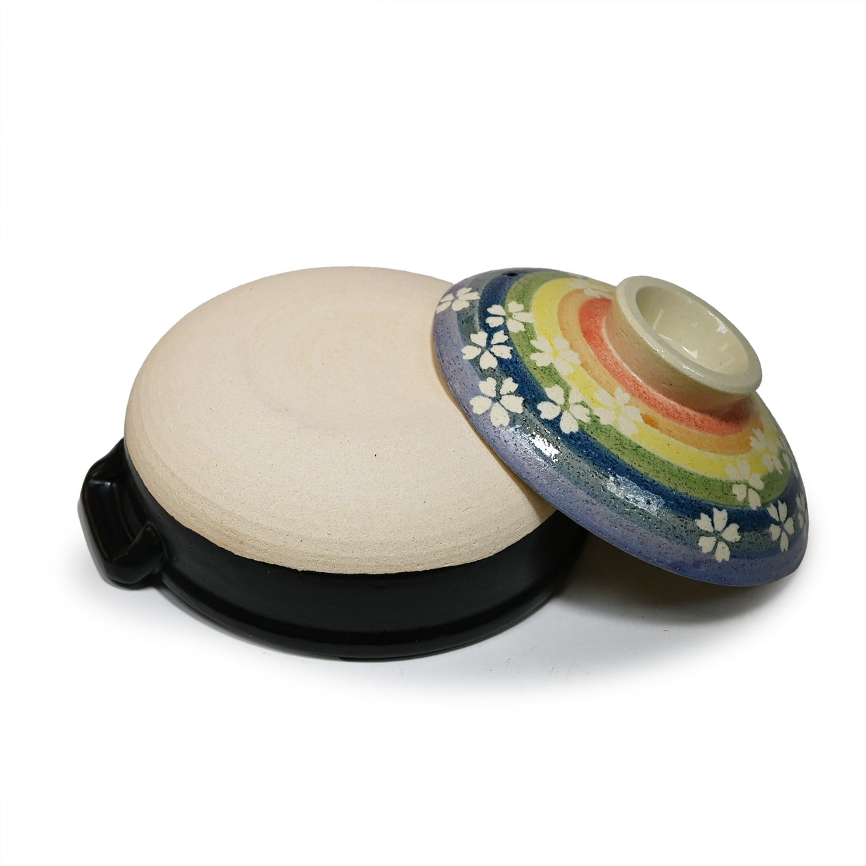 30 oz 7.5" Japanese Donabe Clay Pot - Rainbow Sakura