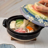 30 oz 7.5" Japanese Donabe Clay Pot - Rainbow Sakura