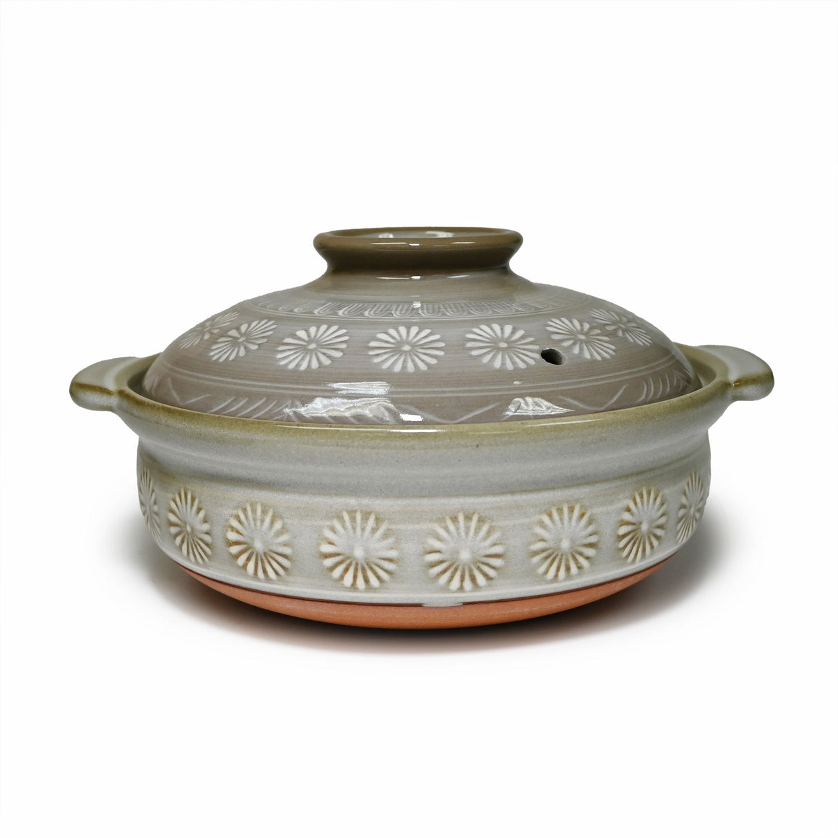 56 oz 8.5" Japanese Donabe Clay Pot - Gray Kiku