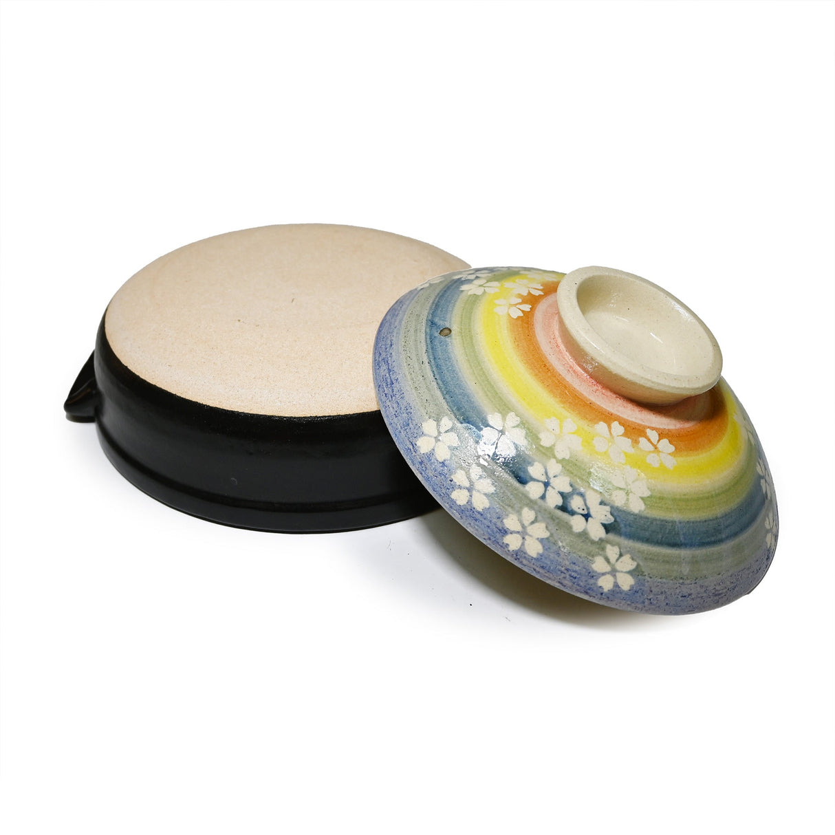 82 oz 10" Japanese Donabe Clay Pot - Rainbow Sakura
