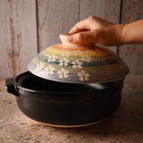 82 oz 10" Japanese Donabe Clay Pot - Rainbow Sakura