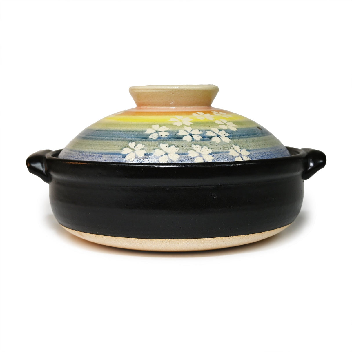 82 oz 10" Japanese Donabe Clay Pot - Rainbow Sakura