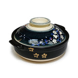82 oz 10" Japanese Donabe Clay Pot - White and Navy Sakura