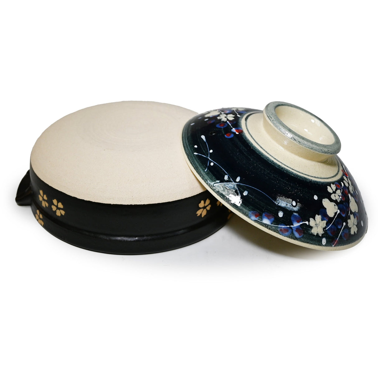 82 oz 10" Japanese Donabe Clay Pot - White and Navy Sakura