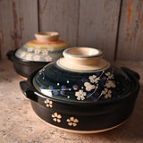 82 oz 10" Japanese Donabe Clay Pot - White and Navy Sakura