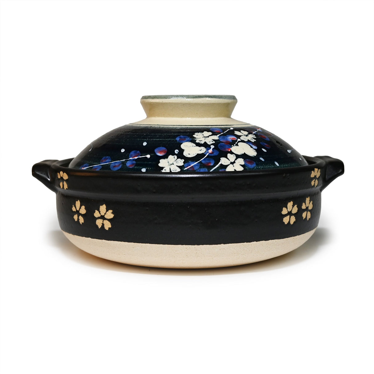 82 oz 10" Japanese Donabe Clay Pot - White and Navy Sakura