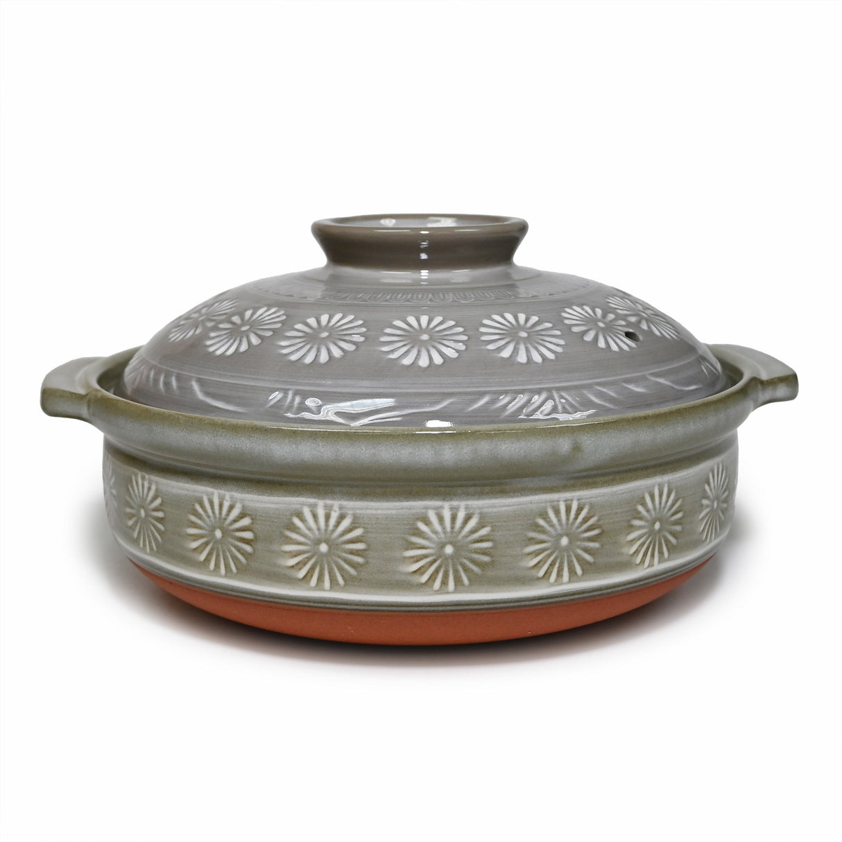 105 oz 11" Japanese Donabe Clay Pot - Gray Kiku