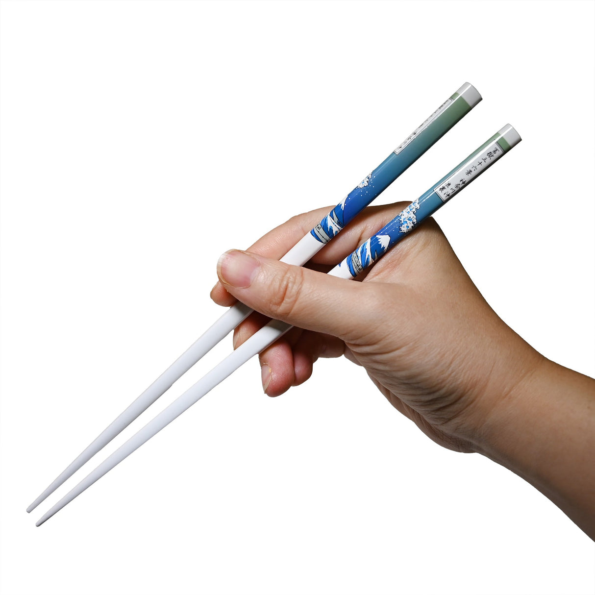 9" Japanese Lacquered Bamboo Chopsticks  -  Hokusai Wave White